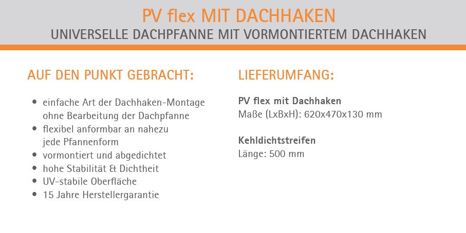 Universelle PV flex Dachpfanne MIT DACHHAKEN NEU