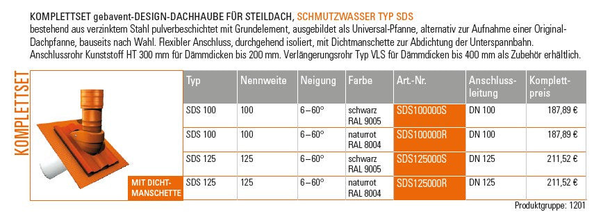 geba SDS Steildachhaube für Schmutzwasser